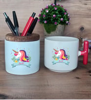 Kişiye Özel Unicorn Hediye Sepeti Kupa Bardak T Kulplu, Kalemlik Hediyeleri Arkadaşa Sevgiliye Hediye  (Model 1)
