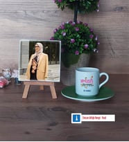 Din Kültürü Öğretmeni Fotoğraflı Dekoratif Taş, Ahşap Altlıklı Türk Kahvesi Fincanı Hediye (Model 9)