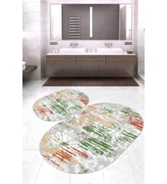 Dijital Baskılı Kaymaz Taban Yıkanabilir Oval 2'li Klozet Takımı Banyo Paspası NOKZ-HT-1313 (Yeşil)