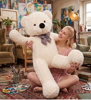 60 cm Papyonlu Peluş Ayıcık Hediyelik (Beyaz)
