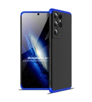 Samsung Galaxy S21 Ultra Kılıf 3 Parça Slim Sert Silikon Kapak AYS (Siyah-Mavi)