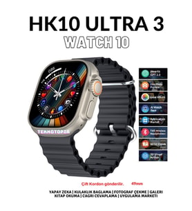 Watch 10 Series HK10 Ultra 3 Amoled Ekran G-Sensör 2.02 Inç Yapay Zekalı Kulaklık Eşleştirmeli Akıllı Saat (Siyah)