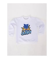 Pj maskeliler Catboy baskılı pamuklu kumaş çocuk sweatshirt (Beyaz)