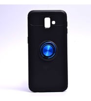 Samsung Galaxy J6 Plus Kılıf Yüzüklü Magnetli Ravel Case (Siyah-Mavi)