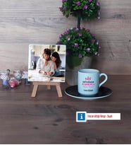 Anneler Günü Fotoğraflı Dekoratif Taş, Ahşap Altlıklı Türk Kahvesi Fincanı Hediye (Model 7)