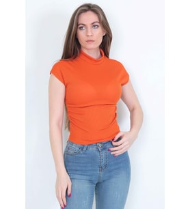 Kadın Kolsuz Likralı Bluz (Oranj)