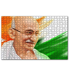 Cakapuzzle Mahatma Gandhi Turuncu Buyaz Yeşil Fon  Puzzle Yapboz MDF (Ahşap) (500 Parça)