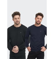 Erkek Siyah-Antrasit Bisiklet Yaka Nakış Detaylı Regular Fit 2'Li Sweatshirt (Siyah-Lacivert)