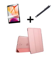 Apple iPad 7. 8. 9. Nesil 10.2 Kılıf Set PU Deri Smart Tablet Kilifi Ekran Koruy (Rose)