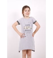 Toontoy Kız Çocuk Fabulous Baskılı Elbise ( Gri-Melanj)