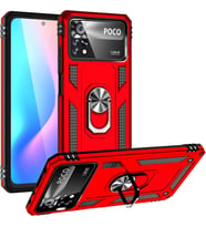 Xiaomi Poco X4 PRO 5G Kılıf Yüzüklü Standlı Korumalı Tank Kapak (Kırmızı)