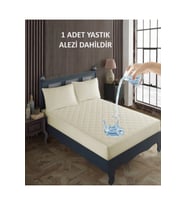 Tek Kişilik Alez Seti %100 Pamuk Kapitone Su Sıvı Geçirmez Yatak Yastık Alezi Yatak Yastık Koruyucu (Bej)