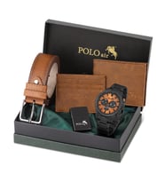 Polo Air Erkek Set Kombin Kemer Cüzdan Kartlık Çakmak Kol Saati Hediyelik Kutusunda Set PL-0976E (Taba)