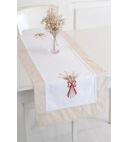 Bordürlü Lavanta İşlemeli 50x130 cm Runner (Sütlü Kahve)