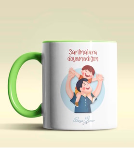 Kişiye Özel Sarılmalara Doyamadığım Babam Tasarımlı Siyah Kupa (Yeşil)