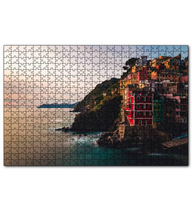Cakapuzzle İtalya da Sahil Kasabası Kayalıklar  Evler Günbatımı  Puzzle Yapboz MDF (Ahşap) (255 Parça)