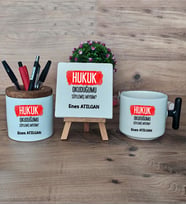  Hukuk Okuduğumu Söylemiş Miydim  Hediye Sepeti Kupa Bardak T Kulplu, Kalemlik ve Dekoratif Taş Hukuk Öğrencisine Hediye (Model 6)