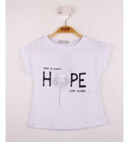 Toontoy Kız Çocuk Hope Baskılı Tişört (Beyaz)