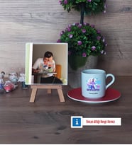 Developer Fotoğraflı Dekoratif Taş, Ahşap Altlıklı Türk Kahvesi Fincanı Hediye (Model 3)