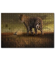 Cakapuzzle Safaride Turistler ve Dev Leopar İllüstrasyon  Puzzle Yapboz MDF (Ahşap) (1000 Parça)