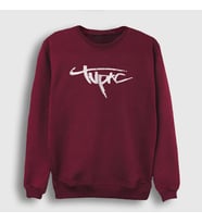 Presmono Unisex Beyaz Logo Tupac Shakur Sweatshirt 46243tt (Bordo)