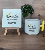 Resim Öğretmeni  Hediye Seti Kupa Bardak T Kulplu ve Dekoratif Taş Öğretmenler Günü Hediyesi (Model 5)