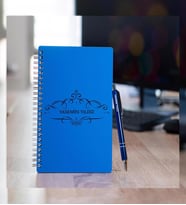 Kişiye Özel Pastel Renkli Ahşap Defter Kalem Seti 5 (Mavi)