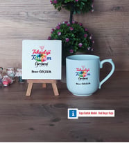Teknoloji ve Tasarım Öğretmeni Dekoratif Taş, Kupa Bardak Kırmızı Hediye Öğretmenler Günü Hediyesi (Model 4)