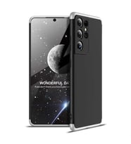 Samsung Galaxy S21 Ultra Kılıf 3 Parça Slim Sert Silikon Kapak AYS (Siyah-Gri)