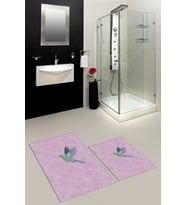 EVDEYA Dijital Baskılı Yıkanabilir Modern Kuş Desenli İkili Banyo Halısı Paspas Klozet Takımı, KLOZET-36-GRİ, (Pembe)