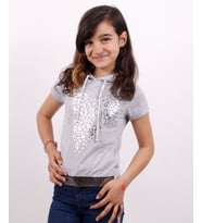 Toontoy Kız Çocuk Kapüşonlu Varak Baskılı Tişört ( Gri-Melanj)