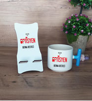 Optisyen Hediye Sepeti Kupa Bardak T Kulplu ve Ahşap Telefon Standı Tıp Bayramı Hediyesi (Model 3)