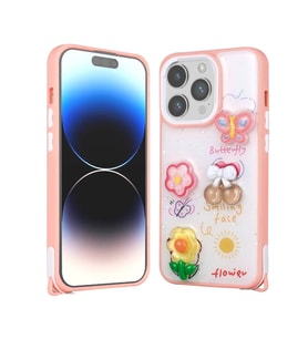 Apple iPhone 14 Pro Max Kılıf Parlayan Sıvılı Simli Kabartma Figürlü Redclick Cevze Kapak