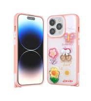 Apple iPhone 14 Pro Max Kılıf Parlayan Sıvılı Simli Kabartma Figürlü Redclick Cevze Kapak