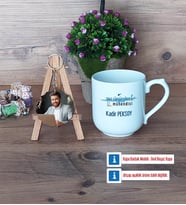 Su Ürünleri Mühendisi Kupa Bardak Beyaz ve Fotoğraflı Ahşap Anahtarlık Hediye (Model 5)