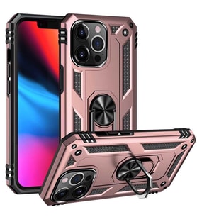 Uyumlu Model Apple iPhone 13 Pro Kılıf Yüzüklü Zırh Tank Vega (Rose)