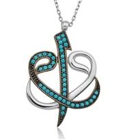 Çift Vav Elif Harfi Bayan Gümüş Kolye Firuze Taşlı wsn144 (Beyaz)