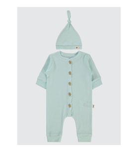Civil Baby Bebek Patiksiz Tulum 1-6 Ay Ekru (Su Yeşili)