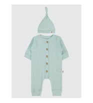 Civil Baby Bebek Patiksiz Tulum 1-6 Ay Ekru (Su Yeşili)