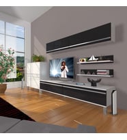 Decoraktiv Eko 6y Mdf Std Krom Ayaklı Tv Ünitesi Tv Sehpası (Beyaz-Siyah)