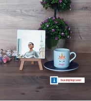 Unicorn Fotoğraflı Dekoratif Taş, Ahşap Altlıklı Türk Kahvesi Fincanı Hediye (Model 4)