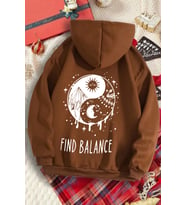Unisex Cartoon Face Siyah Beyaz Hoodie (Kahverengi)