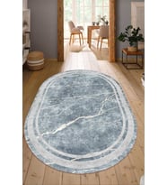 Dijital Baskılı Kaymaz Taban Yıkanabilir Oval Salon Halısı Mutfak Halısı Yolluk NDO-HT-225 (Gri)