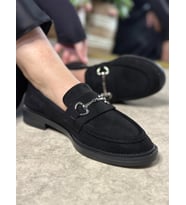 Günlük Kadın Siyah Loafer Klasik Tokalı Oval Burunlu Makosen Ayakkabı 120 (Siyah)