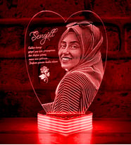 Kadına Hediye Kız Arkadaşa Hediye Resimli 3D Lamba (Kırmızı)