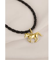 925 AYAR GÜMÜŞ AT FİGÜRLÜ DERİ KOLYE (Gold)