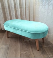 Ultra Lüks Oval Parrot Puf Ahşap Ayak (Turkuaz)