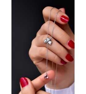 Papatya Silver 925 Ayar Pembe Taşlı Kalp Yonca Kadın Kolye (Rodyum)