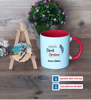 Tarih Öğretmeni Kupa Bardak Beyaz ve Fotoğraflı Ahşap Anahtarlık Hediye (Model 2)