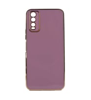 Vivo Y20 Kılıf Kenarları Gold Kamera Korumalı Renkli Pastel Silikon Açık Yeşil BARK (Mor)